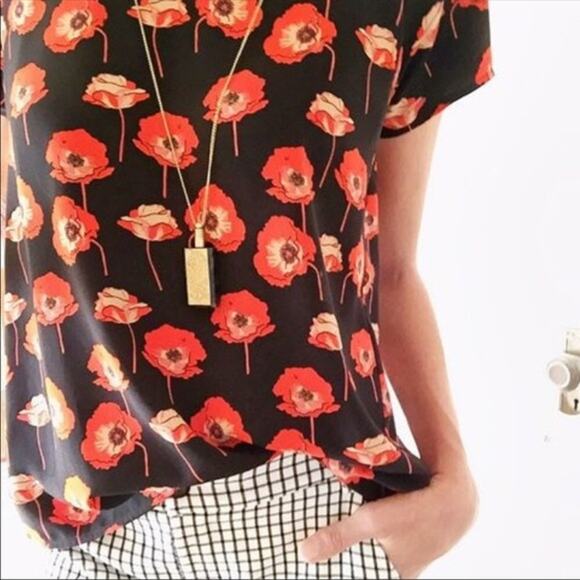 Cabi #3251 | Flanders Orange Poppy Floral Split Back Blouse - Picture 2 of 10